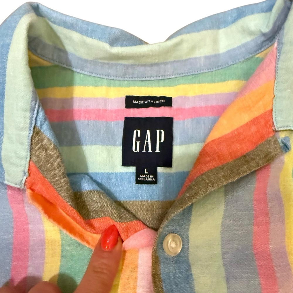 GAP Pastel Striped Linen Blend Short Sleeve Button Down - Picture 3 of 6
